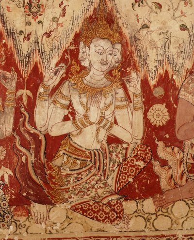 Detail of the mural paintings showing celestial deities dating from the late Ayutthaya period by Siamese School